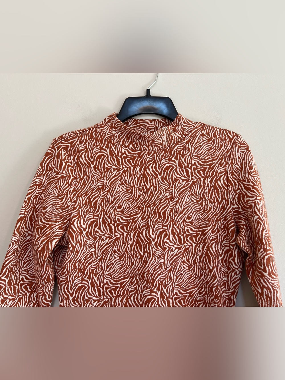 Kettlewell Tiger Burnt Orange Brown Stripe Mock Neck Safari Sheath Dress, size S - Picture 4 of 9